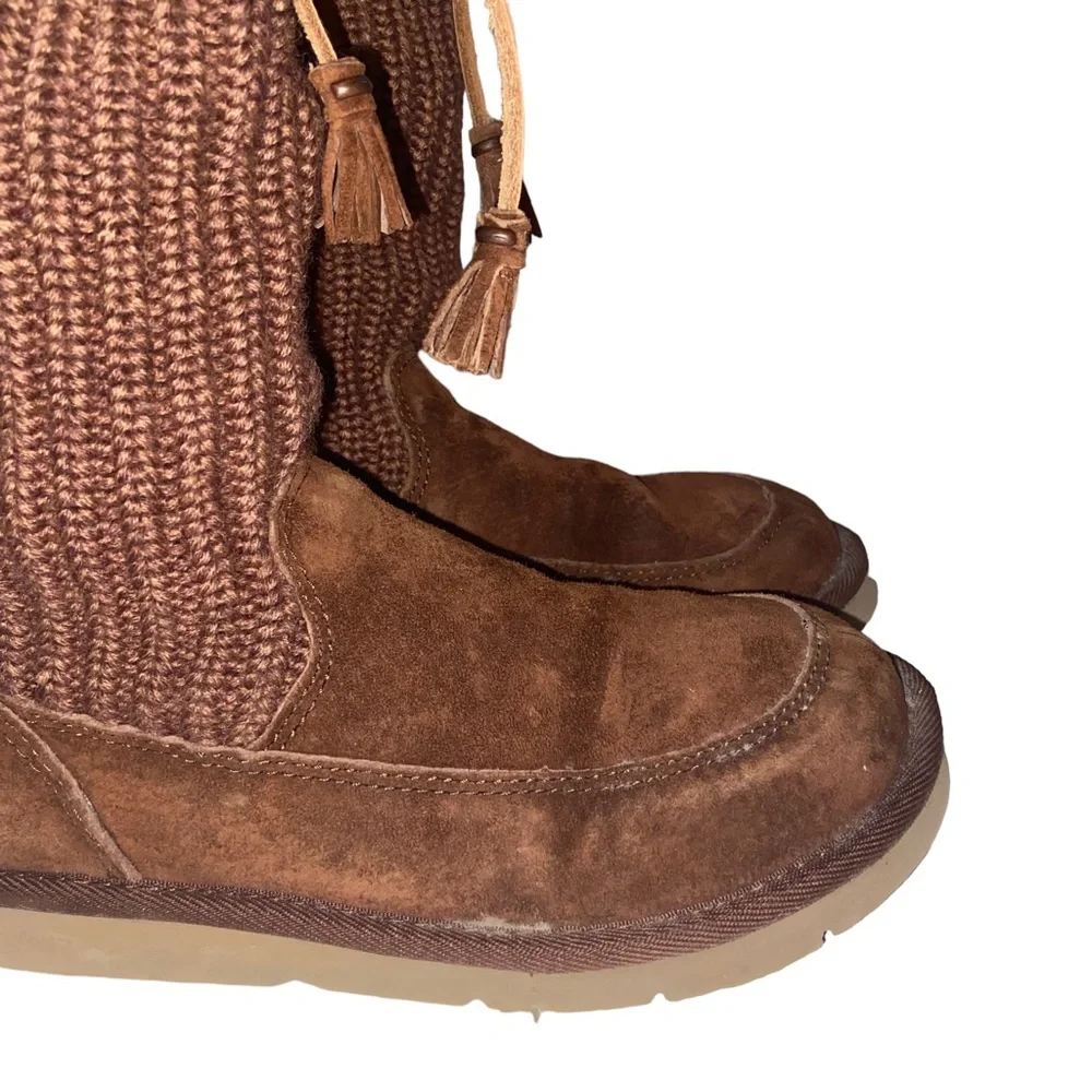 UGG Australia Suburb Boots Womens Size 6 Leather Suede Crochet Knit Fur Sherpa